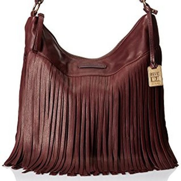 Frye Handbags - FRYE DB526 HEIDI FRINGE PLUM WINE LEATHER HOBO SHOULDER BAG